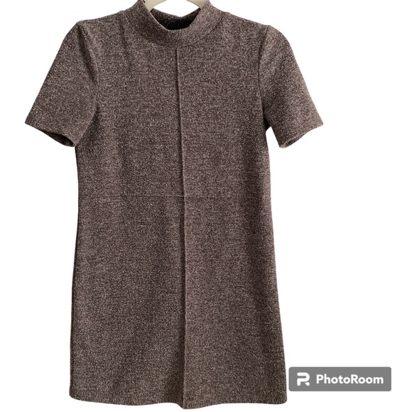 ZARA Wool Blend Heathered Brown Short Sleeve Mockneck Sweater Dress Size S - Picture 1 of 9
